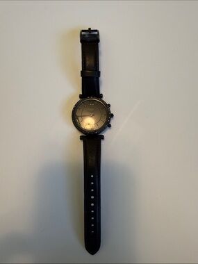Fossil Black Leather Strap Watch with Black Dial and Matte Case